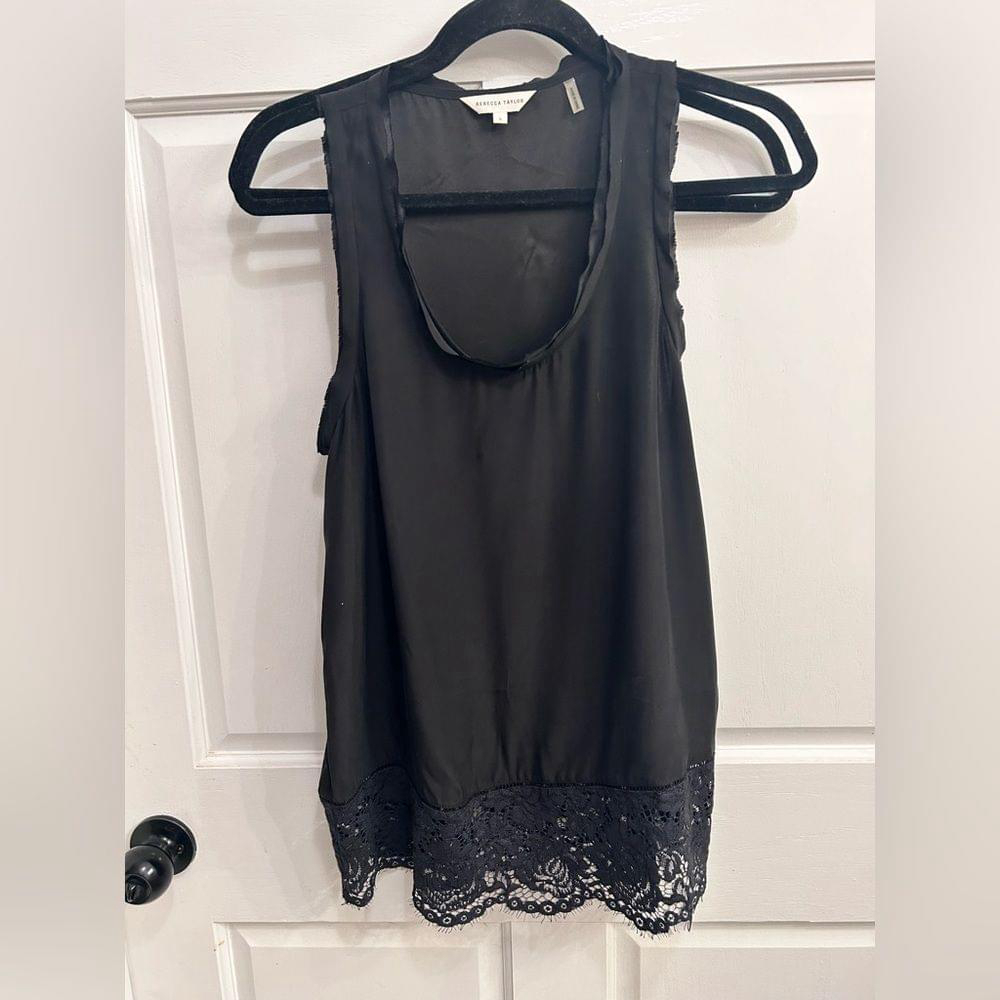 Rebecca Taylor Black Silk and Lace tank top size 6